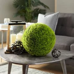 Cheapest 🛒 15" Vinyl Green Grass Topiary Ball by Ivory and Iris 🧨 -Cheap Ivory and Iris Store D302803S 5