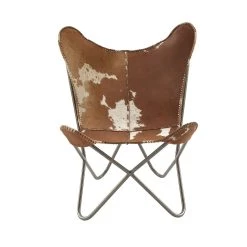 Flash Sale ⭐ 36" Brown Cow Hide Leather & Iron Rustic Accent Chair by Ivory and Iris 🤩