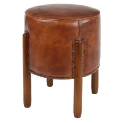 Coupon π 20" Brown Leather & Teak Traditional Stool by Ivory and Iris β¨