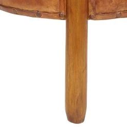 Coupon 😍 20" Brown Leather & Teak Traditional Stool by Ivory and Iris ✨ -Cheap Ivory and Iris Store D304074S 4