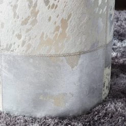 Best deal 💯 17" Silver & White Leather & Wood Glam Ottoman by Ivory and Iris ⌛ -Cheap Ivory and Iris Store D304085S 4