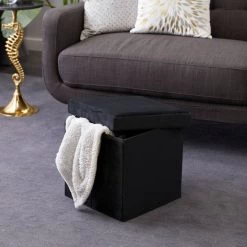 Discount 🥰 17" Black Square Polyester Storage Stool by Ivory and Iris 👍 -Cheap Ivory and Iris Store D304111S 6