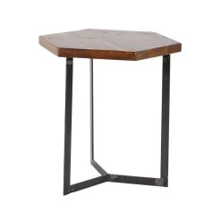 Hot Sale 🔥 Brown Mango Wood Industrial Accent Table Set by Ivory and Iris ⌛ -Cheap Ivory and Iris Store D305034S 3