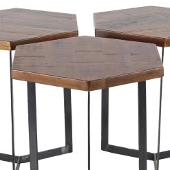 Hot Sale 🔥 Brown Mango Wood Industrial Accent Table Set by Ivory and Iris ⌛ -Cheap Ivory and Iris Store D305034S 4