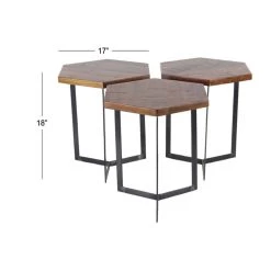 Hot Sale 🔥 Brown Mango Wood Industrial Accent Table Set by Ivory and Iris ⌛ -Cheap Ivory and Iris Store D305034S 5