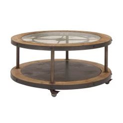 Promo 🔔 40" Light Brown Wood Industrial Coffee Table by Ivory and Iris 🔥 -Cheap Ivory and Iris Store D305043S 2