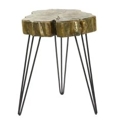 New 🤩 26" Gold Polystone & Metal Modern Accent Table by Ivory and Iris 🌟
