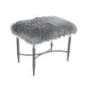 Best Sale ✔️ Gray Fur & Metal Contemporary Stool by Ivory and Iris 🔔