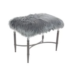 Best Sale βοΈ Gray Fur & Metal Contemporary Stool by Ivory and Iris π