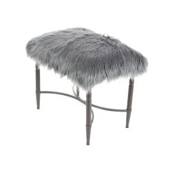 Best Sale ✔️ Gray Fur & Metal Contemporary Stool by Ivory and Iris 🔔 -Cheap Ivory and Iris Store D305078S 3