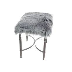 Best Sale ✔️ Gray Fur & Metal Contemporary Stool by Ivory and Iris 🔔 -Cheap Ivory and Iris Store D305078S 4