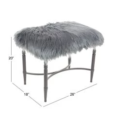 Best Sale ✔️ Gray Fur & Metal Contemporary Stool by Ivory and Iris 🔔 -Cheap Ivory and Iris Store D305078S 5