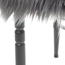 Best Sale ✔️ Gray Fur & Metal Contemporary Stool by Ivory and Iris 🔔 -Cheap Ivory and Iris Store D305078S 7
