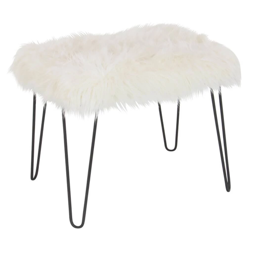 Brand new π White Fur & Metal Modern Stool by Ivory and Iris π€© 1 Brand new π White Fur & Metal Modern Stool by Ivory and Iris π€©