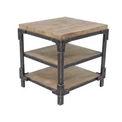 New 🤩 26" Brown Chinese Fir Industrial Accent Table by Ivory and Iris 😀 -Cheap Ivory and Iris Store D305100S 3