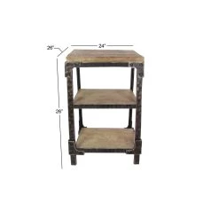 New 🤩 26" Brown Chinese Fir Industrial Accent Table by Ivory and Iris 😀 -Cheap Ivory and Iris Store D305100S 4