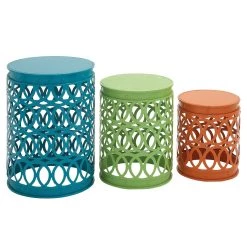 Top 10 🔔 Aqua, Green & Orange Metal Coastal Accent Table Set by Ivory and Iris 🎁
