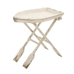 Best Sale 🧨 25" White Chinese Fir Coastal Accent Table by Ivory and Iris ❤️