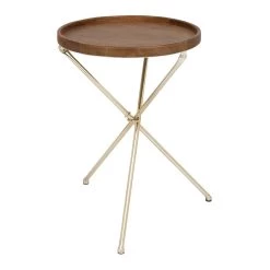 Promo 🎉 25" Brown Mango Wood & Metal Traditional Accent Table by Ivory and Iris 😀
