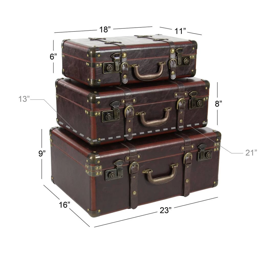 Brand new 𧨠Brown Faux Leather Vintage Trunks, 3ct. by Ivory and Iris 𧨠5 Brand new 𧨠Brown Faux Leather Vintage Trunks, 3ct. by Ivory and Iris 𧨠- Image 5