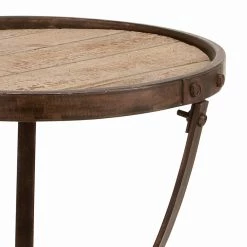 New 🛒 2.5ft. Brown Iron and Chinese Fir Industrial Accent Table by Ivory and Iris 😍 -Cheap Ivory and Iris Store D305195S 3