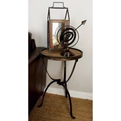 New 🛒 2.5ft. Brown Iron and Chinese Fir Industrial Accent Table by Ivory and Iris 😍 -Cheap Ivory and Iris Store D305195S 5