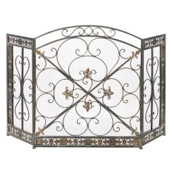 Coupon 😀 Ornate Black Metal Traditional Fireplace Screen by Ivory and Iris 🧨
