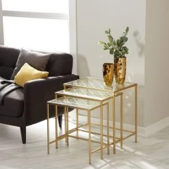 Hot Sale 💯 Gold Metal Contemporary Accent Table Set, 3ct. by Ivory and Iris 🌟 -Cheap Ivory and Iris Store D305287S 7