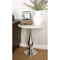 Wholesale 🎁 2ft. White Marble and Aluminum Traditional Accent Table by Ivory and Iris 🔥 -Cheap Ivory and Iris Store D305294S 8