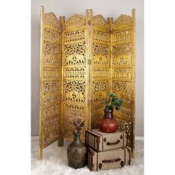Budget 🔥 Gold Mango Wood Traditional Room Divider Screen by Ivory and Iris 🎉 -Cheap Ivory and Iris Store D305298S 10