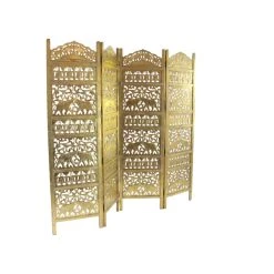 Budget 🔥 Gold Mango Wood Traditional Room Divider Screen by Ivory and Iris 🎉 -Cheap Ivory and Iris Store D305298S 3
