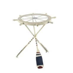 Hot Sale ❤️ 2.5ft. White Coastal Metal Accent Table by Ivory and Iris ✨ -Cheap Ivory and Iris Store D305318S 3