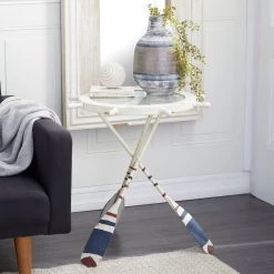 Hot Sale ❤️ 2.5ft. White Coastal Metal Accent Table by Ivory and Iris ✨ -Cheap Ivory and Iris Store D305318S 7