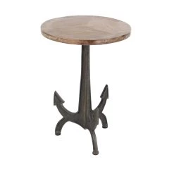 Discount 😀 2ft. Black Iron and Wood Coastal Accent Table by Ivory and Iris 🔔