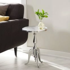 Promo 🥰 22'' Silver Aluminum Traditional Accent Table by Ivory and Iris 👏 -Cheap Ivory and Iris Store D305348S 10