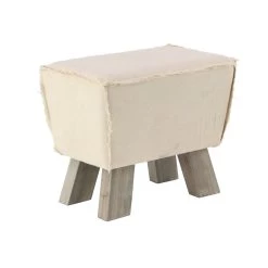 Deals π 17'' White Wood and Linen Rustic Stool by Ivory and Iris π