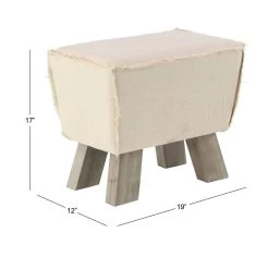 Deals 😍 17'' White Wood and Linen Rustic Stool by Ivory and Iris 😍 -Cheap Ivory and Iris Store D305360S 6