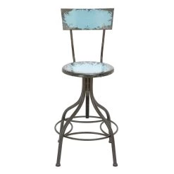 Best deal 🤩 41" Distressed Aqua & Gray Iron Vintage Bar Chair by Ivory and Iris ✔️