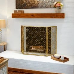Coupon 🎁 Gold Metal Contemporary Fireplace Screen by Ivory and Iris 🎁 -Cheap Ivory and Iris Store D305380S 6