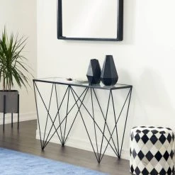 Discount 🎉 3ft. Black Modern Metal Console Table by Ivory and Iris 💯 -Cheap Ivory and Iris Store D305390S 6