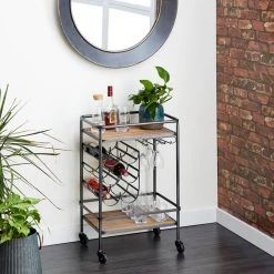 Best reviews of ❤️ 2-Tier Brown Chinese Fir and Metal Industrial Bar Cart by Ivory and Iris 🔔 -Cheap Ivory and Iris Store D305400S 8