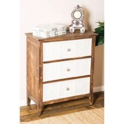 Best Pirce 🥰 3-Drawer Brown & White Fir Wood Farmhouse by Ivory and Iris ⭐ -Cheap Ivory and Iris Store D305405S 8