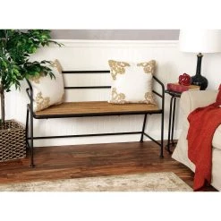 Outlet ❤️ Black Iron & Wood Industrial Bench by Ivory and Iris 🔥 -Cheap Ivory and Iris Store D305409S 6