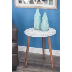 New ✔️ White Wood Contemporary Accent Table by Ivory and Iris 😍 -Cheap Ivory and Iris Store D305418S 4
