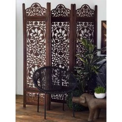 Brand new 🤩 Brown Mango Wood Traditional Room Divider Screen by Ivory and Iris ⌛ -Cheap Ivory and Iris Store D305436S 4