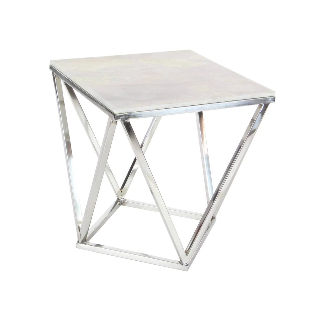 Flash Sale π Silver Marble & Stainless Steel Modern Accent Table by Ivory and Iris π 1 Flash Sale π Silver Marble & Stainless Steel Modern Accent Table by Ivory and Iris π