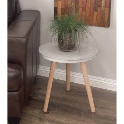 New 🎉 Gray Fiber Clay & Beech Wood Contemporary Accent Table by Ivory and Iris 🔔 -Cheap Ivory and Iris Store D305454S 5
