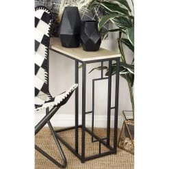 Budget 😍 Black Iron & Wood Contemporary Accent Table by Ivory and Iris 😀 -Cheap Ivory and Iris Store D305469S 12