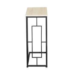 Budget 😍 Black Iron & Wood Contemporary Accent Table by Ivory and Iris 😀 -Cheap Ivory and Iris Store D305469S 9