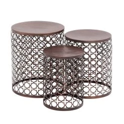 Deals 💯 Brown Metal Industrial Accent Table Set by Ivory and Iris 🔥
